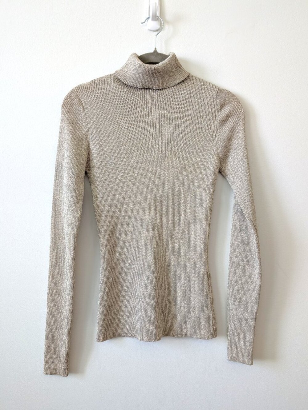 NWT 3.1 PHILLIP LIM Gold Metallic Ribbed Turtleneck Sweater | Size XS